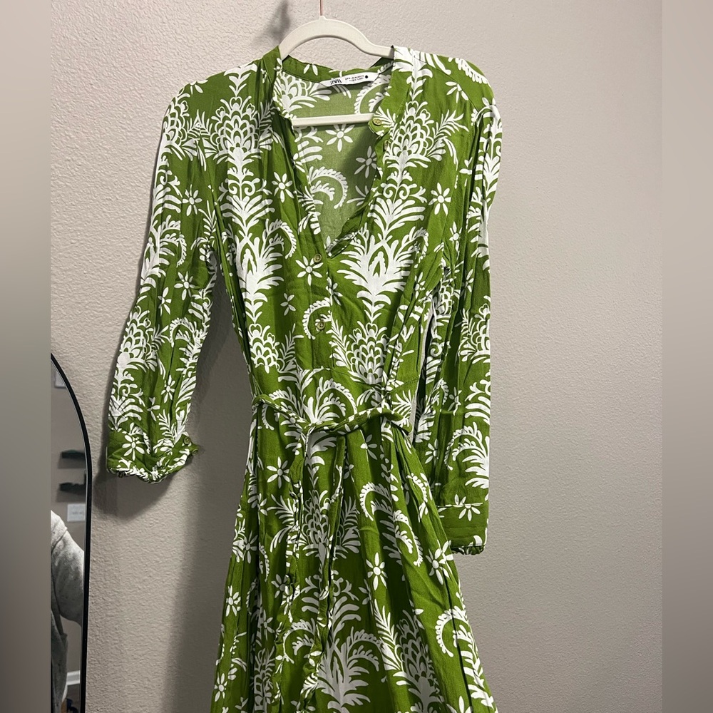 ZARA Green and White Maxi Dress
